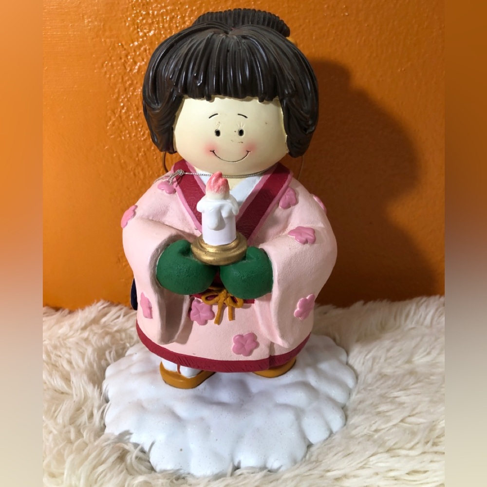 Peace N Harmony Japanese girl with Pink Kimono Figurine with Candle